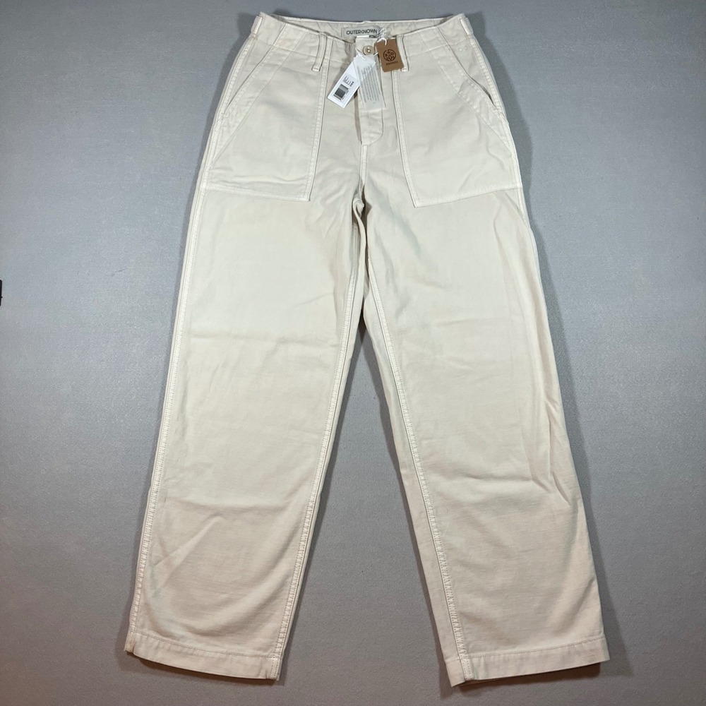 NWT Outerknown Women 26 Cream Regenerative Organic Cotton Wide Leg Utility Pants